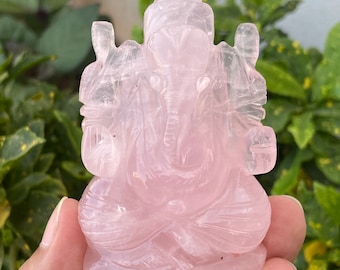Natural Rose Quartz Ganesha- Gemstone Ganesha- Ganesh Statue- Small Stone Ganesha- Ganesha Idol- Yoga Statue- Meditation- Hindu God