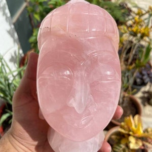 Tête de Bouddha en quartz rose- Tête de Bouddha en pierre précieuse- Statue de tête de Bouddha- Tête de Bouddha en pierre- Tête de Bouddha en cristal- Quartz rose naturel