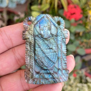 Labradorite Carving- Tirupati Balaji- Gemstone Balaji- Carved Balaji Statue- Stone Tirupati Balaji- Hindu Diety- Hindu God Statue