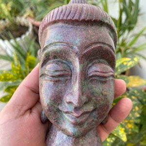 Ruby In Kynaite Buddha Head- Gemstone Buddha Head- Big Buddha Head- Garden Statue- Buddha Head Statue- Natural Ruby- Home Decor Statue