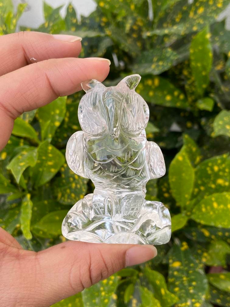Natural Crystal Owl- Gemstone Animals- Carved Owl- Clear Quartz Owl- Owl Gift- Carved Animals