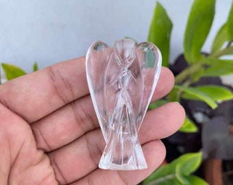 Hand Carved Clear Quartz Angel Figurine | Natural Crystal Guardian Angel | Healing Stone Decor | One of a Kind