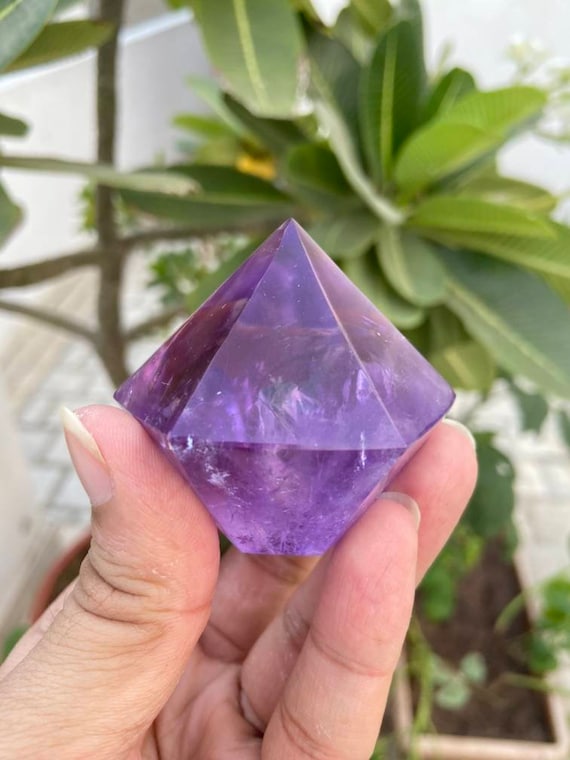 Natural Amethyst Pyramid | Hand Carved Healing Crystal Point | Purple Gemstone Decor | Reiki Meditation Stone
