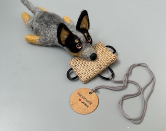 Felted Blue Heeler BitingTug Ornament Light/Keychain