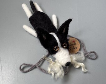 Needle felted wool Border Collie ornament with Sheep Tuft / keychain