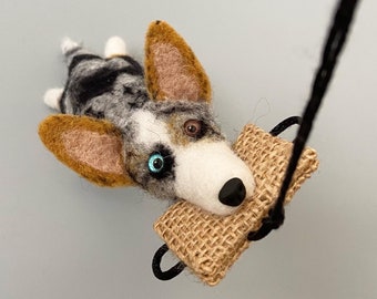 Felted Aussie/Corgi Biting Tug Ornament/Keychain