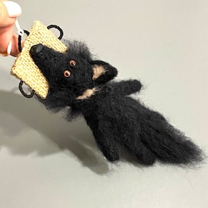 Felted Belgian Shepherd / Groenendael Biting Tug Ornament / Keychain