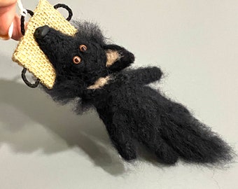 Felted Belgian Shepherd / Groenendael Biting Tug Ornament / Keychain