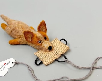 Felted Australian Cattle Dog “Blue Heeler” (Red) Biting Tug Ornament / Keychain