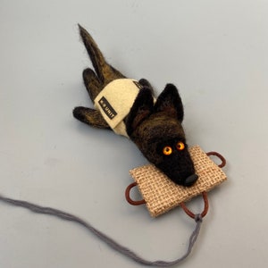 Felted Dutch Shepherd Biting Tug Ornament With K9 Unit Vest / Keychain