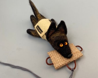 Felted Dutch Shepherd Biting Tug Ornament With K9 Unit Vest / Keychain