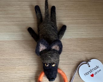 Felted Dutch Shepherd with RING Ornament / Keychain