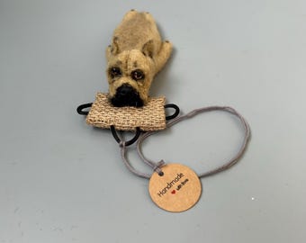 Felted Boxer Biting Tug Ornament/Keychain