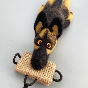 Felted German Shepherd Biting Tug Ornament / Keychain
