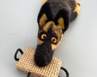 Felted German Shepherd Biting Tug Ornament / Keychain