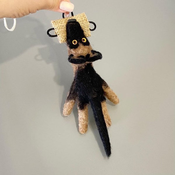 Felted German Shepherd Biting Tug Ornament / Keychain
