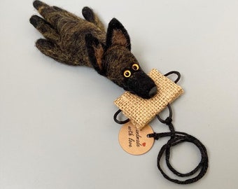 Felted Dutch Shepherd Biting Tug Ornament / Keychain