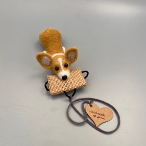 Felted RED & WHITE Corgi Biting Tug Ornament/Keychain