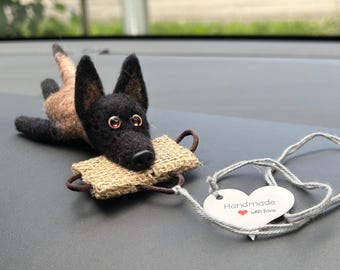Felted Malinois with Black paws Biting Tug Ornament / Keychain