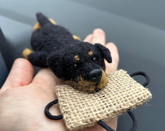 Felted Rottweiler Biting Tug Ornament/Keychain