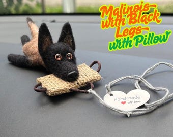 Felted Malinois Biting Tug Ornament with Black Legs / Keychain