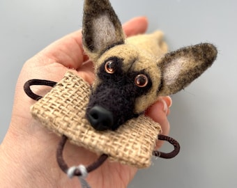 Felted Malinois LIGHT Biting Tug Ornament / Keychain