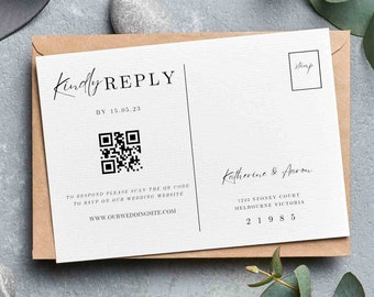 Minimalist RSVP Card Template QRr Code, QR Code Business Card Rsvp, Minimalist QR Code Response Card, Minimalist Wedding Reply Card - BP07