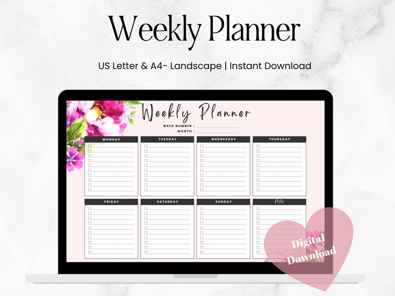 Weekly Planner Printable Landscape US Letter & A4 Weekly - Etsy
