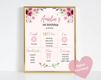 Milestone Board INSTANT DOWNLOAD, Birthday Mile stone Board 18x24", DIY Printable Decorations, Canva, Editable, 1st birthday, Pink - BP02