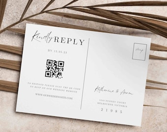 QR Code Business Card Rsvp, Reponse Card, Modern Wedding Reply Card, Minimalist QR Code Response Card, Minimalist Wedding Reply Card - BP07