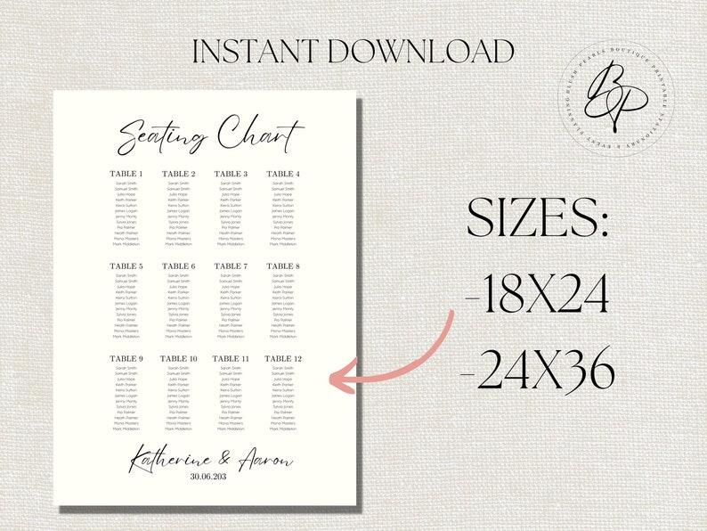 Canva Template Wedding Seating Chart, Seating Chart Template, Seating ...