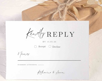 Moderne minimalistische Antwortkarte, Antwortkarte mit Antwortcode, Antwortkarte für die Hochzeit, Antwortkarte für die Hochzeit - BP07