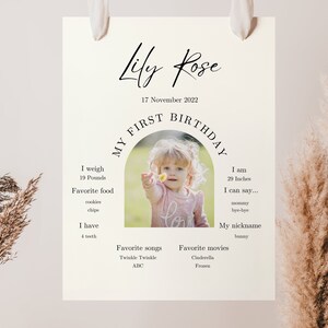 Photo First Birthday Milestone Board Template, Minimalist Milestone Board, Baby Milestone Board, Modern Milestone Poster Arch Simple - BP07