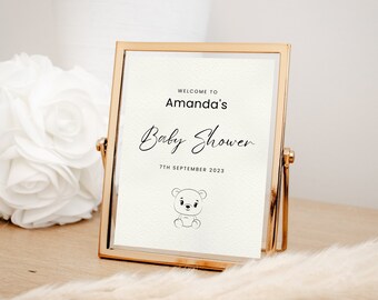 Plantilla Canva Plantilla de invitación de baby shower, Plantilla de invitación de oso de peluche minimalista, DESCARGA INSTANTÁNEA - BP07