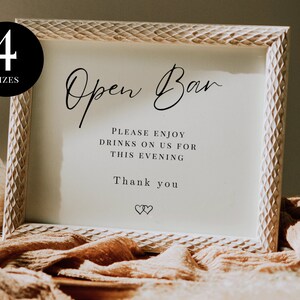 Landscape Open Bar Sign, Funny Open Bar Sign, Modern Minimalist Wedding, Template, Wedding Bar Sign, Alcohol Drink - BP07