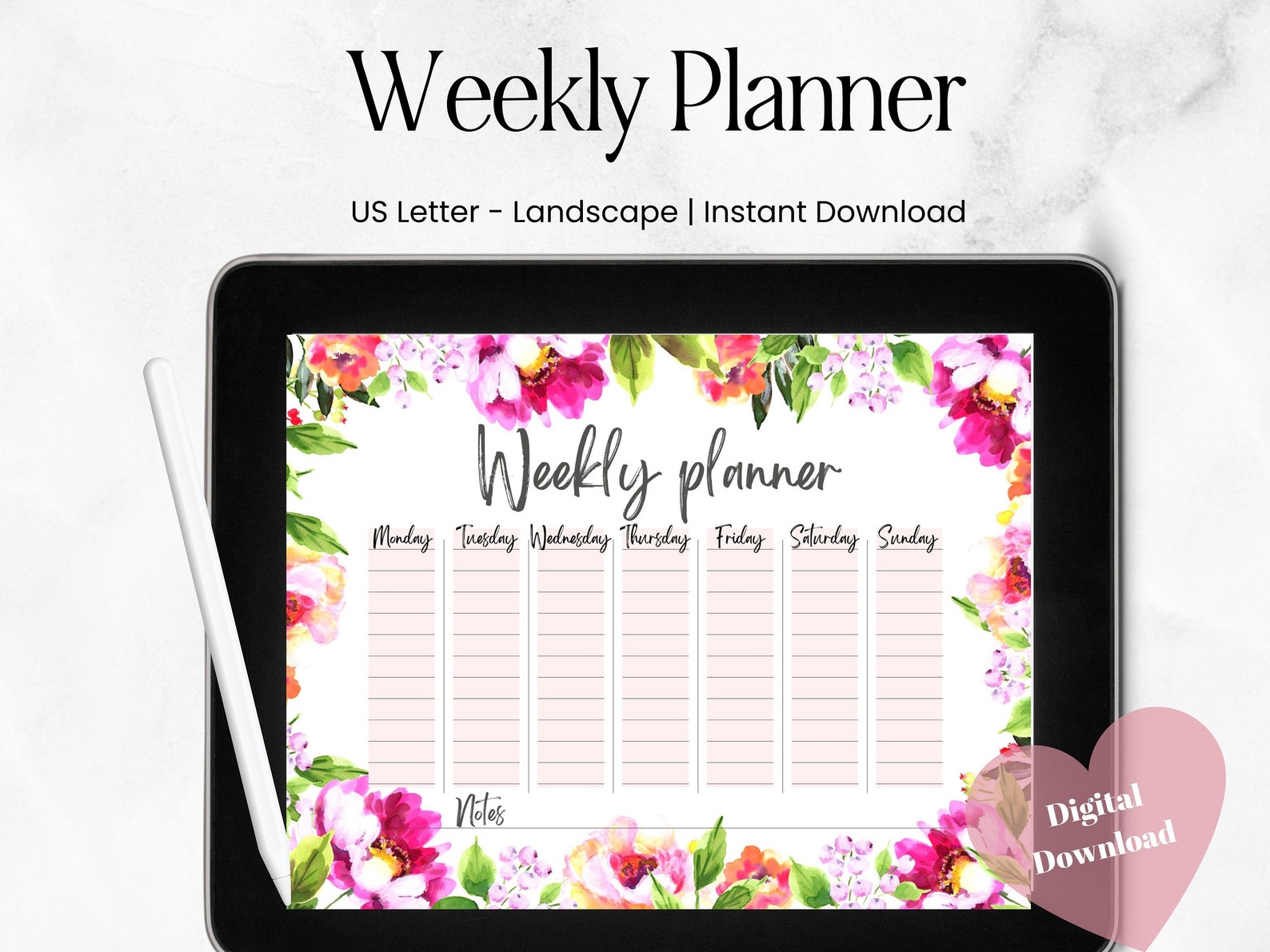 Weekly Planner Printable Landscape | US Letter & A4, Weekly Schedule ...