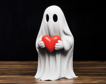 Christmas Couple gift, Ghost Heart Ornament, Cute Ghost figurines, Home Decor or Statue, gifts for her.