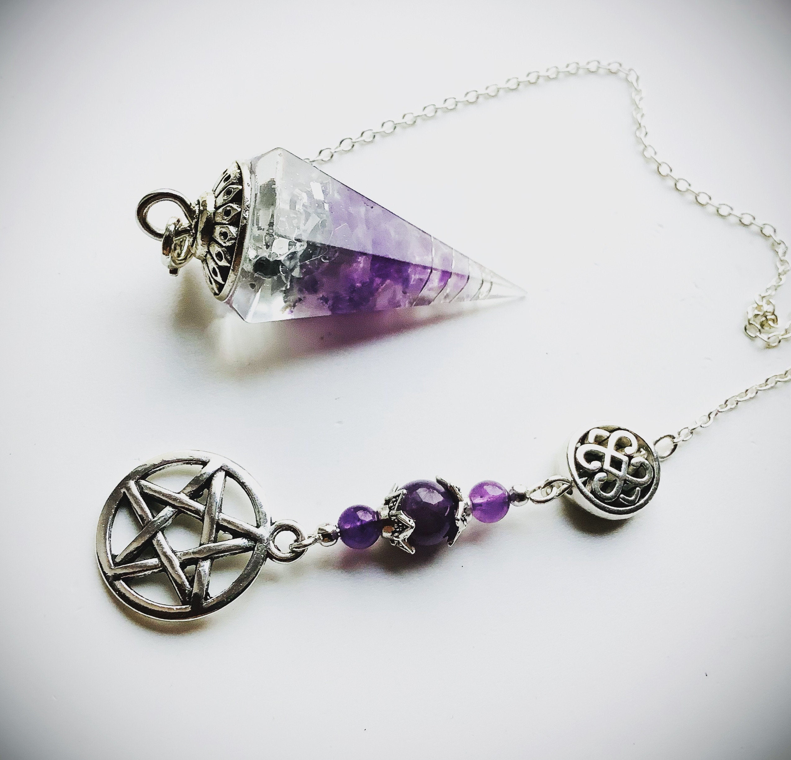 Pendule Pierre Améthyste , Pendule Divinatoire et Magnétisme, Orgonite Radiesthésie, Création Unique