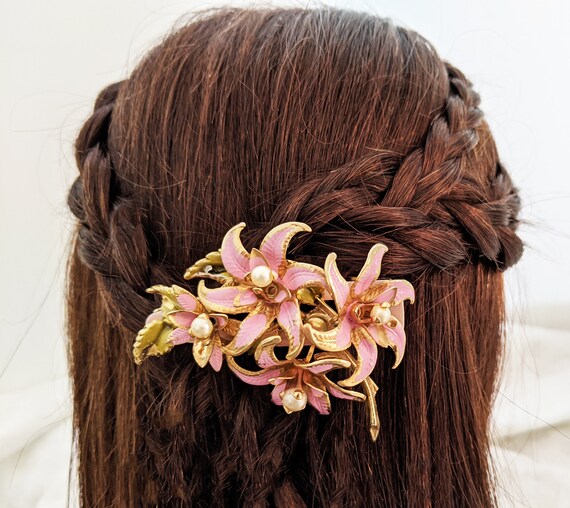Vintage Floral Enameled Beaded Hair Clip Enamel Flower Hair - Etsy main image 4