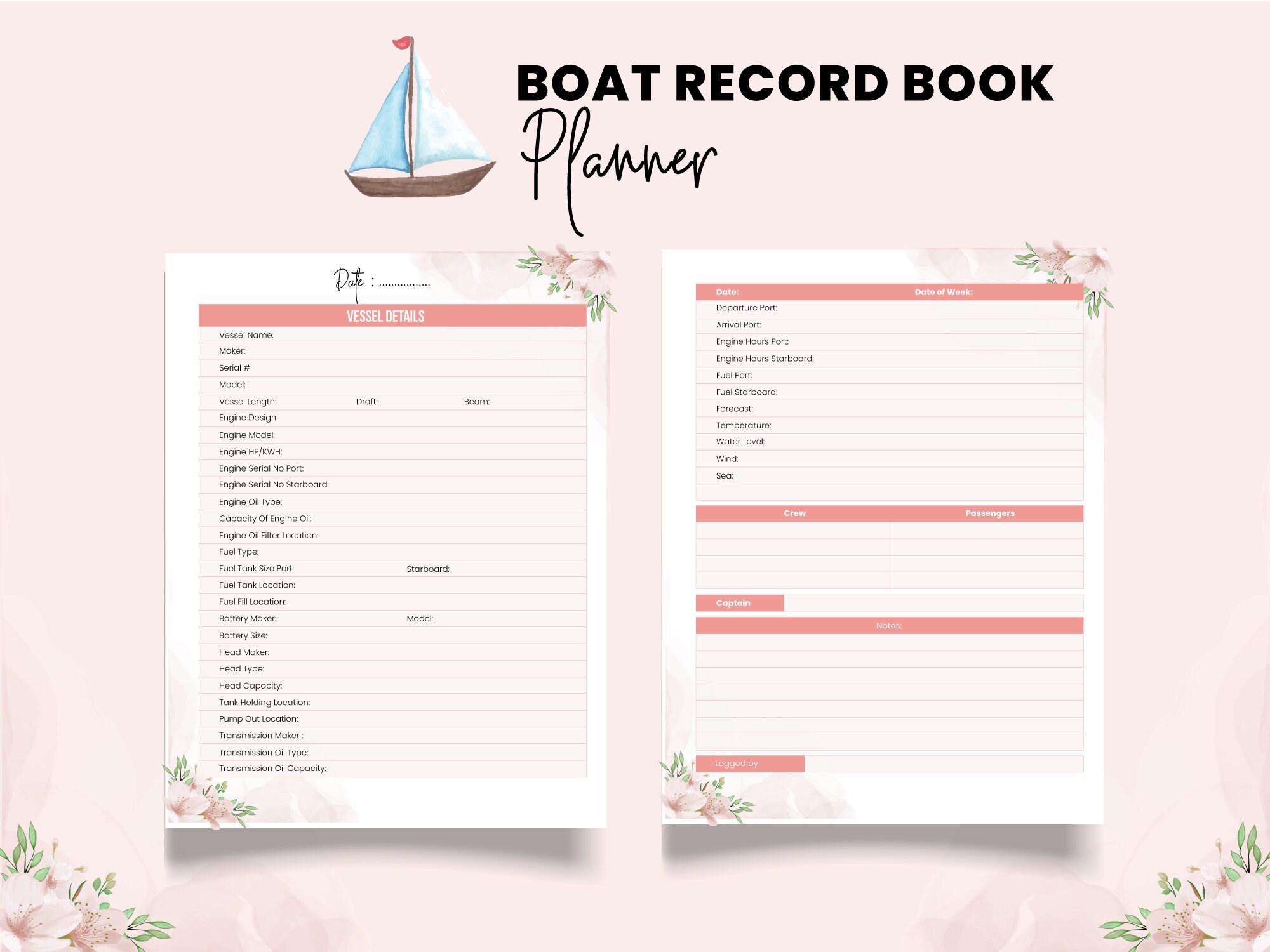 PRINTABLE Boat Log Book Template Captain Log Printable Etsy