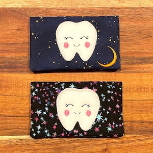 Tooth Fairy Pocket Holder - Starry Night with Smile Tooth Appliqué