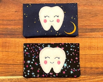 Tooth Fairy Pocket Holder - Starry Night with Smile Tooth Appliqué