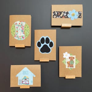 Conjunto de 5 cartões de felicitações artesanais - Cães