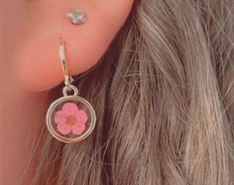 Forget-Me-Not Flower Earrings | Gold Huggie Hoop, Resin Jewelry