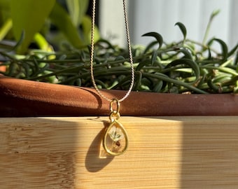 Forget Me Not Teardrop Necklace, Real Flowers in Resin