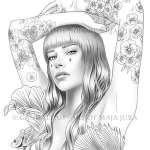 Vanora | Gandaleah Coloring Pages | Printable Adult Women Portrait Colouring Page Book Instant Download Grayscale Illustration PDF JPG