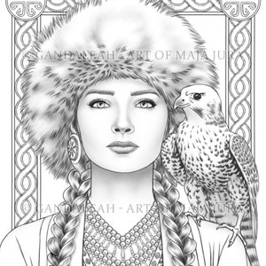 Northern Princess | Gandaleah Coloring Pages | Printable Adult Women Colouring Pages Book Instant Download Grayscale Illustration PDF JPG