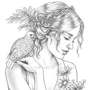 Diane Coloring Page for Adults: Hand Drawn Printable Grayscale Illustration (PDF, JPG)