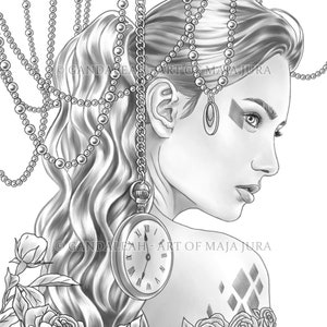 Queen of Diamonds Coloring Page for Adults: Hand Drawn Printable Grayscale Illustration (PDF, JPG)