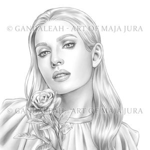 Rose | Grayscale Coloring Page for Adults | Portrait Coloring Page